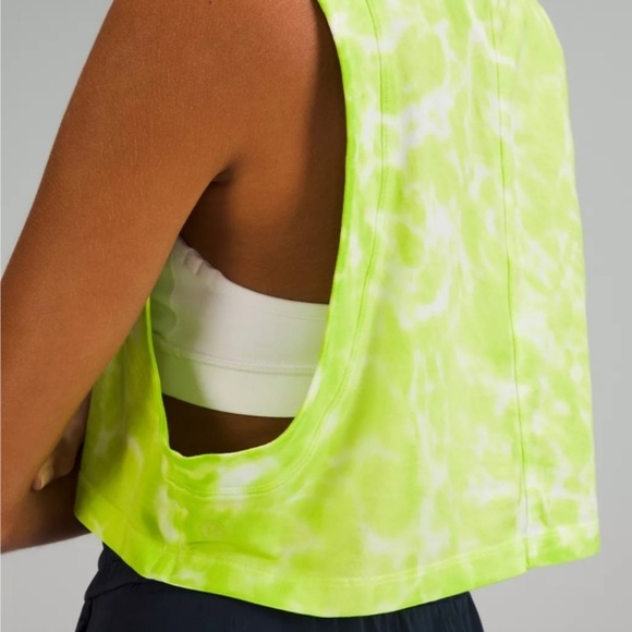 (B51) Lululemon All Yours Crop Tank *Tie Dye color MAR9 (lime green), Sz 12 NWT - Picture 4 of 14